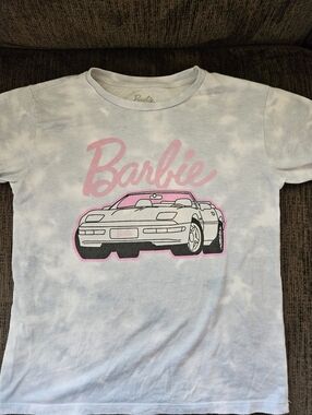 Barbie | Car | Girls | Medium | 7-8 | White & Blue Tie-Dye | T-shirt